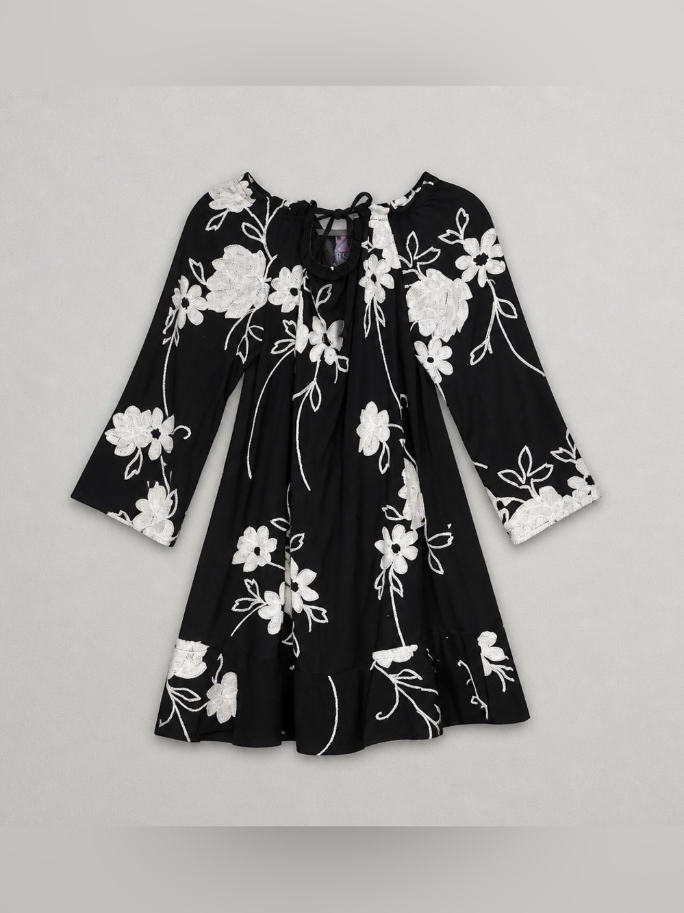 INC International Concepts Black Dress with White Floral Embroidery